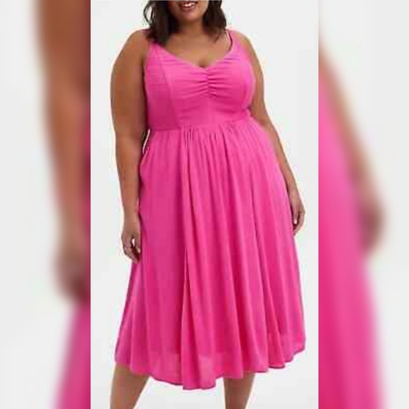 Torrid Lenny Smocked Bodice Midi Dress 00 (10/12) - Picture 4 of 16